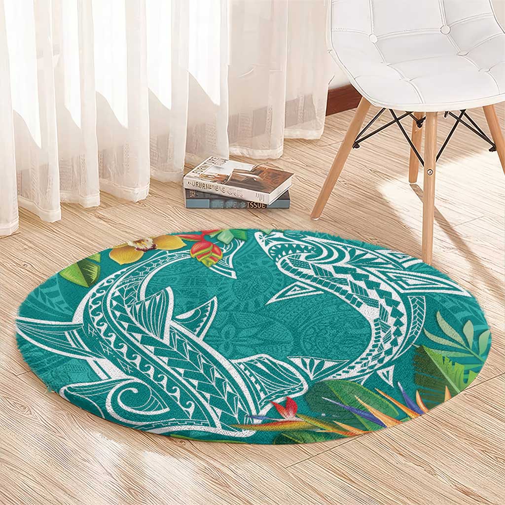 Polynesia Round Carpet Sharks Duo Tropical Teal