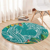Polynesia Round Carpet Sharks Duo Tropical Teal