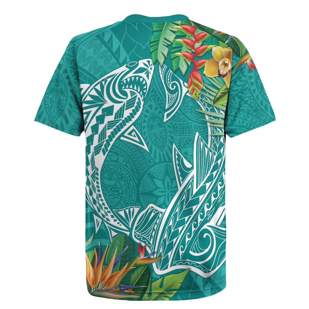 Polynesia Rugby Jersey Sharks Duo Tropical Teal