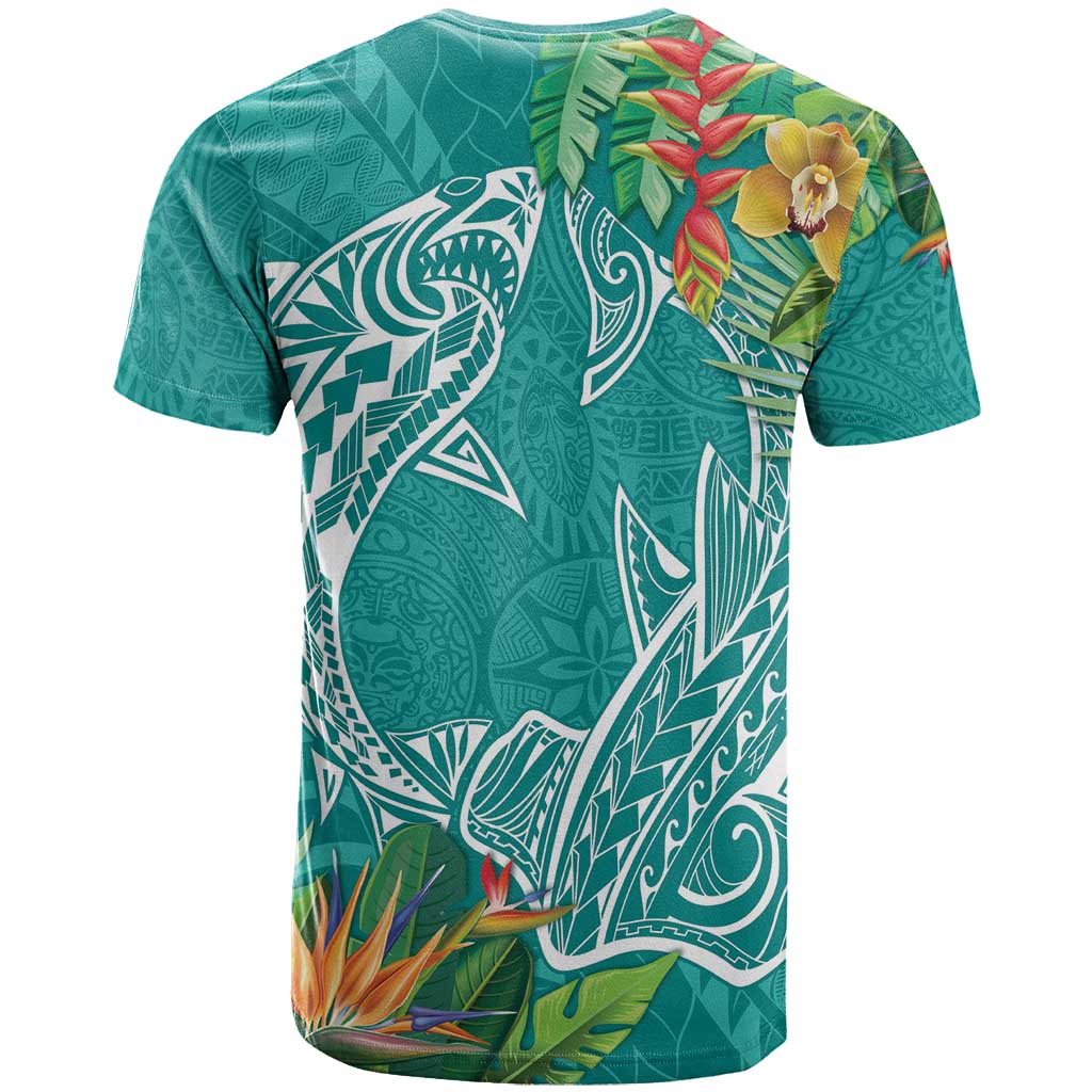 Polynesia T Shirt Sharks Duo Tropical Teal
