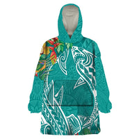 Polynesia Wearable Blanket Hoodie Sharks Duo Tropical Teal