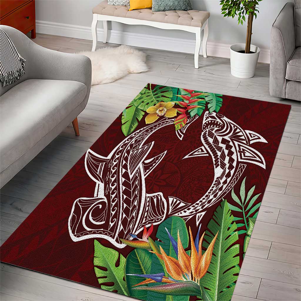 Polynesia Area Rug Sharks Duo Tropical Oxblood