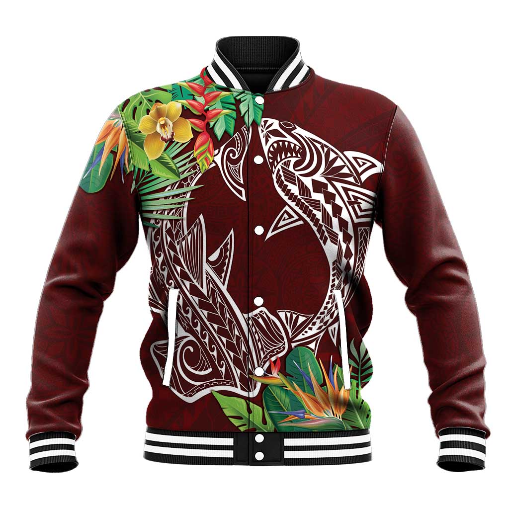 Polynesia Baseball Jacket Sharks Duo Tropical Oxblood