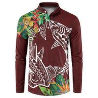Polynesia Button Sweatshirt Sharks Duo Tropical Oxblood