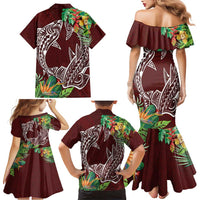 Polynesia Family Matching Mermaid Dress and Hawaiian Shirt Sharks Duo Tropical Oxblood LT7 - Polynesian Pride