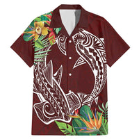 Polynesia Family Matching Mermaid Dress and Hawaiian Shirt Sharks Duo Tropical Oxblood LT7 Dad's Shirt - Short Sleeve Oxblood - Polynesian Pride