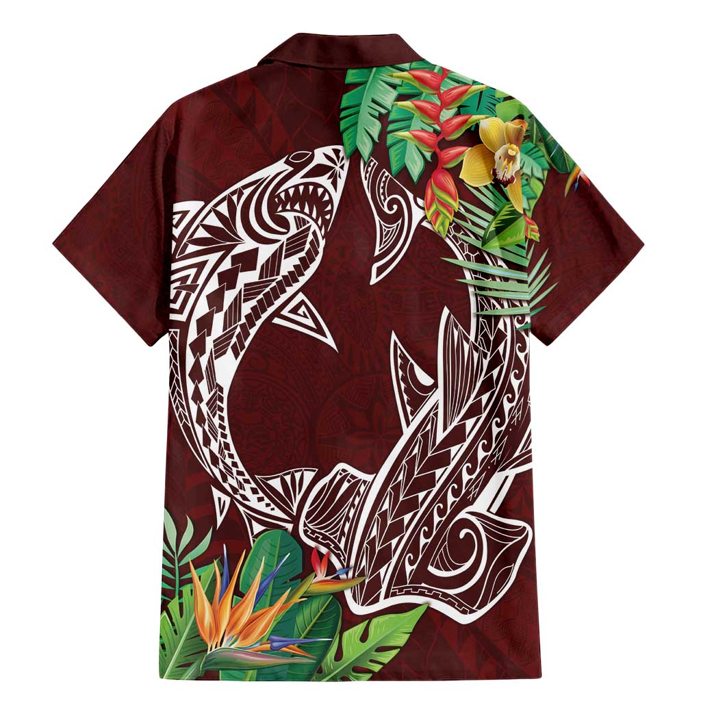 Polynesia Family Matching Mermaid Dress and Hawaiian Shirt Sharks Duo Tropical Oxblood LT7 - Polynesian Pride