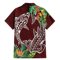Polynesia Family Matching Mermaid Dress and Hawaiian Shirt Sharks Duo Tropical Oxblood LT7 - Polynesian Pride