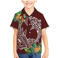 Polynesia Family Matching Mermaid Dress and Hawaiian Shirt Sharks Duo Tropical Oxblood LT7 Son's Shirt Oxblood - Polynesian Pride