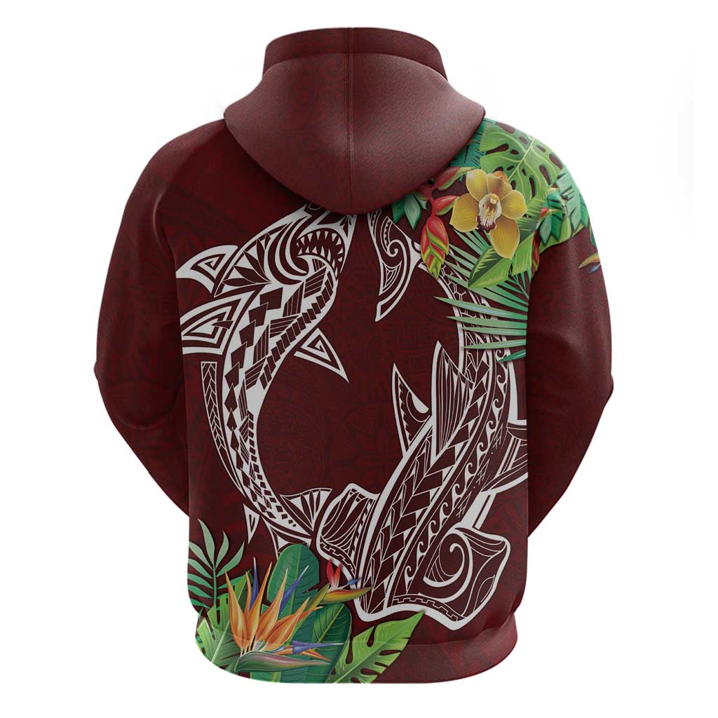 Polynesia Hoodie Sharks Duo Tropical Oxblood