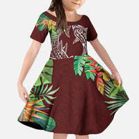 Polynesia Kid Short Sleeve Dress Sharks Duo Tropical Oxblood