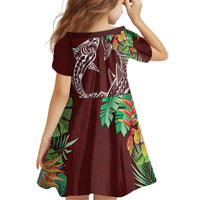 Polynesia Kid Short Sleeve Dress Sharks Duo Tropical Oxblood