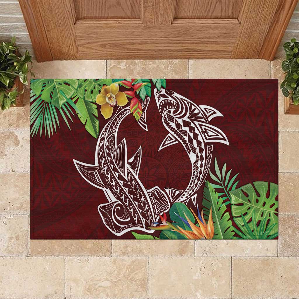 Polynesia Rubber Doormat Sharks Duo Tropical Oxblood