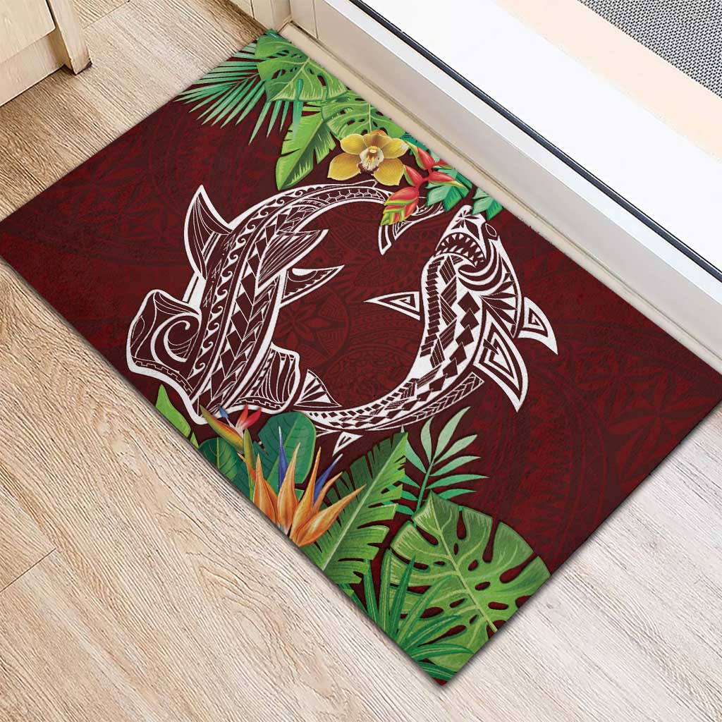 Polynesia Rubber Doormat Sharks Duo Tropical Oxblood