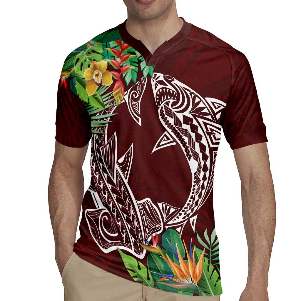 Polynesia Rugby Jersey Sharks Duo Tropical Oxblood