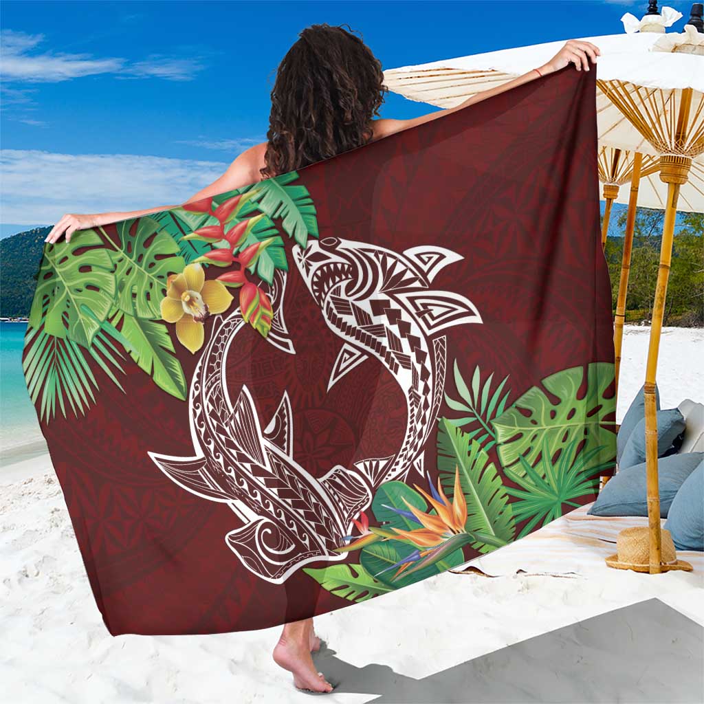 Polynesia Sarong Sharks Duo Tropical Oxblood