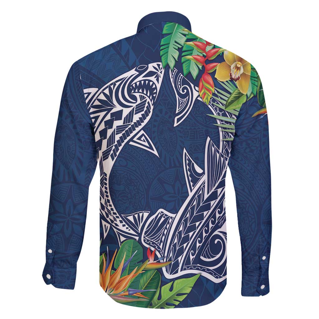 Polynesia Family Matching Mermaid Dress and Hawaiian Shirt Sharks Duo Tropical Navy