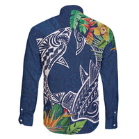 Polynesia Family Matching Mermaid Dress and Hawaiian Shirt Sharks Duo Tropical Navy