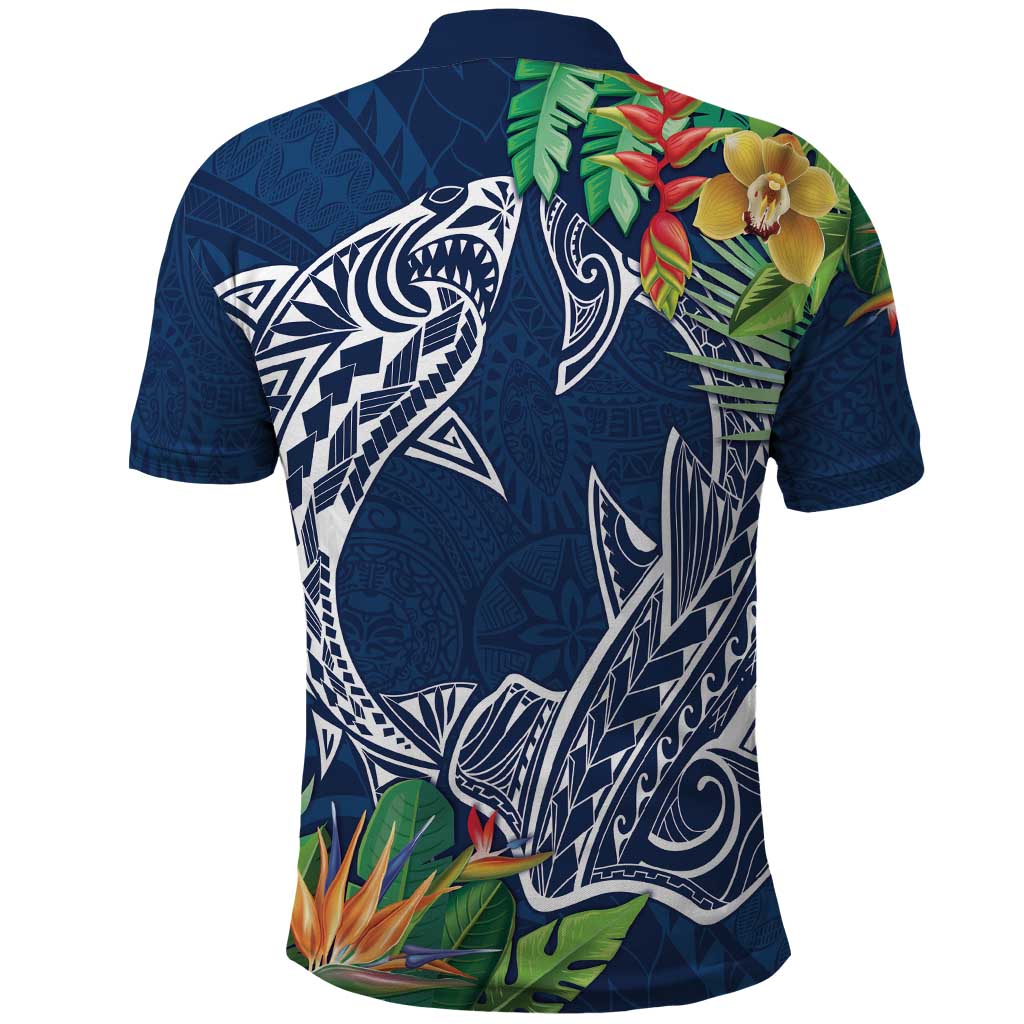 Polynesia Polo Shirt Sharks Duo Tropical Navy