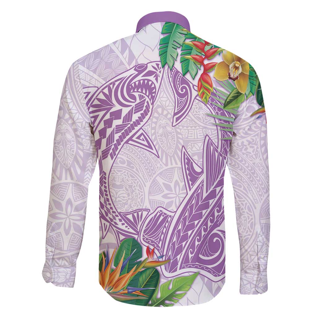 Polynesia Family Matching Short Sleeve Bodycon Dress and Hawaiian Shirt Sharks Duo Tropical Lavender