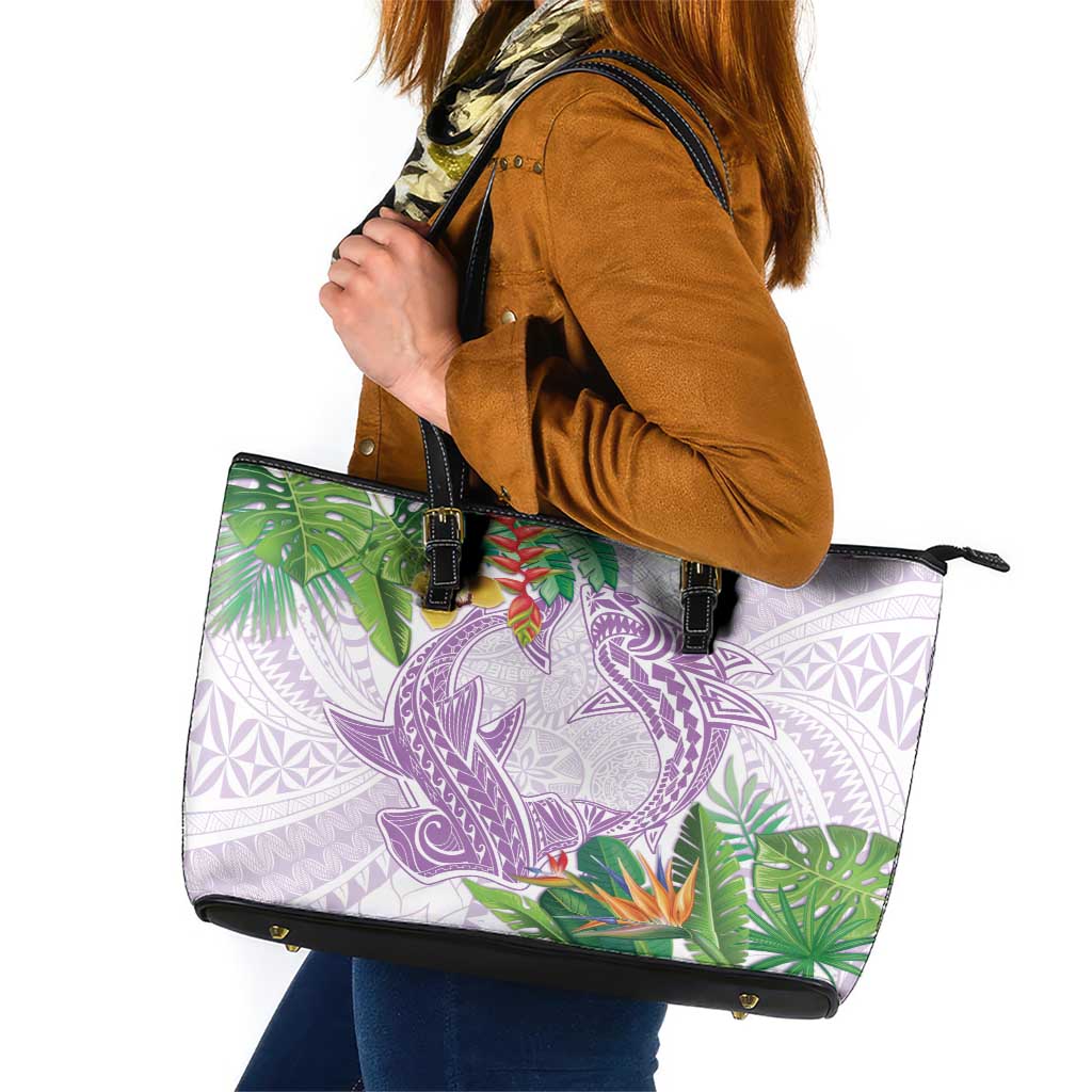 Polynesia Leather Tote Bag Sharks Duo Tropical Lavender