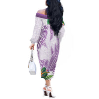 Polynesia Off The Shoulder Long Sleeve Dress Sharks Duo Tropical Lavender