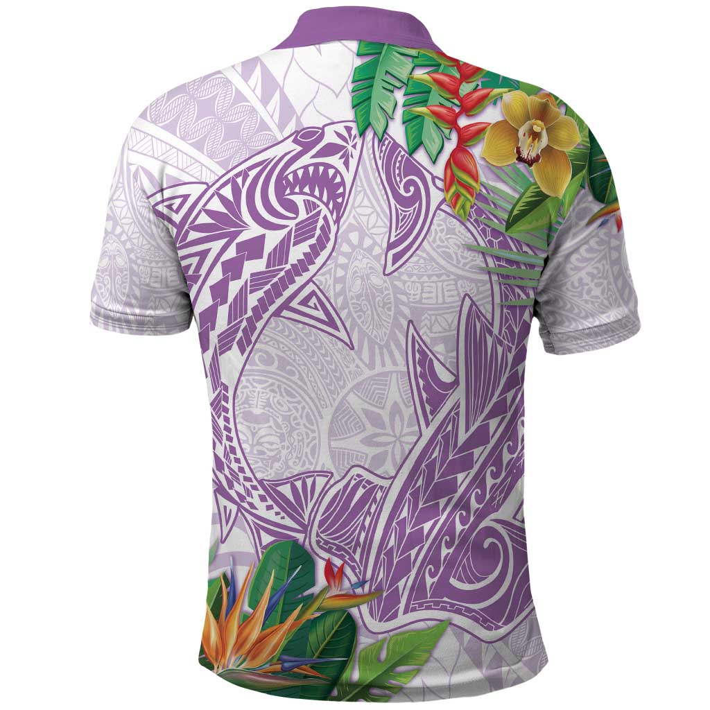 Polynesia Polo Shirt Sharks Duo Tropical Lavender