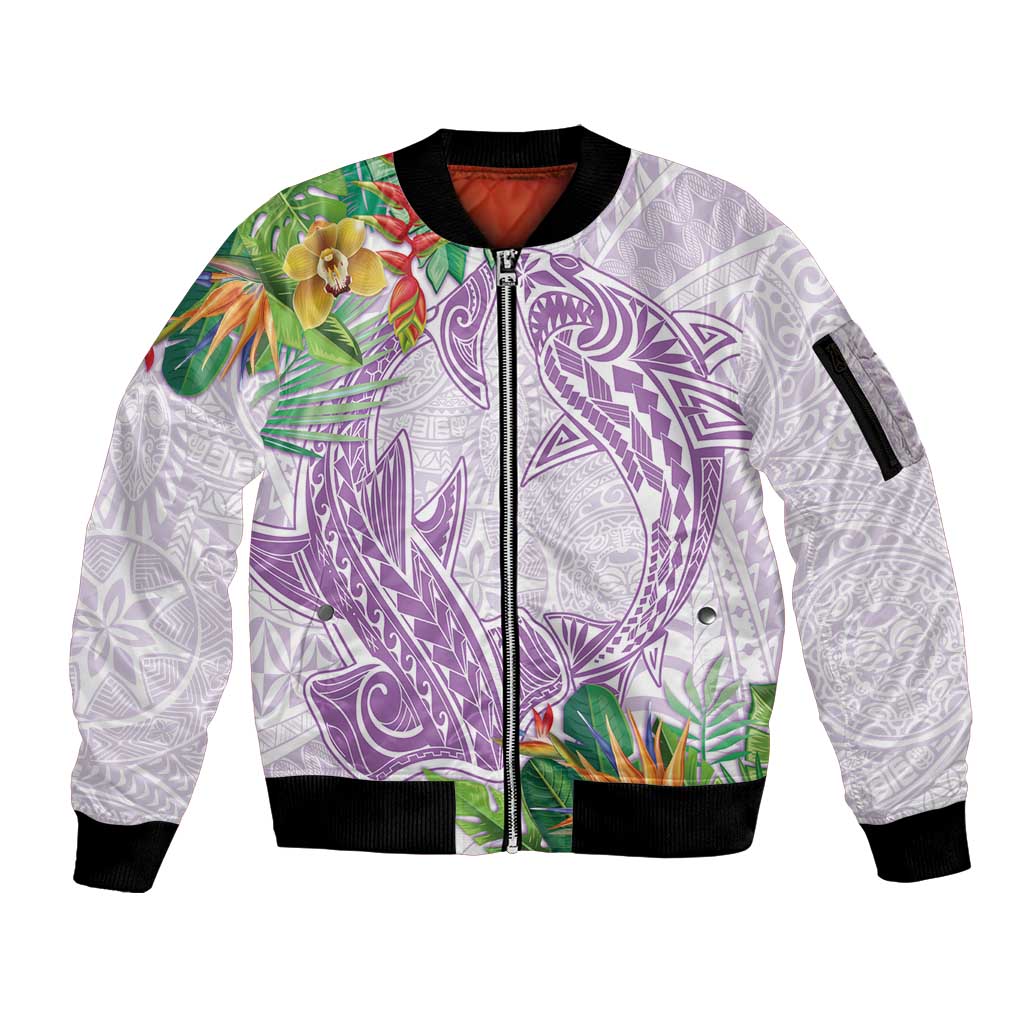 Polynesia Sleeve Zip Bomber Jacket Sharks Duo Tropical Lavender LT7 Unisex Lavender - Polynesian Pride