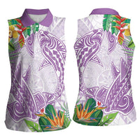 Polynesia Women Sleeveless Polo Shirt Sharks Duo Tropical Lavender