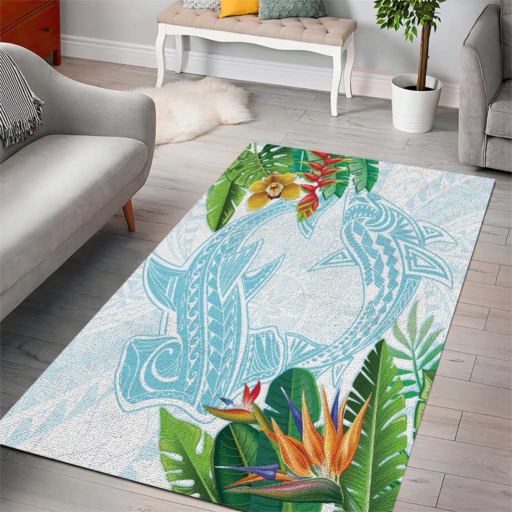 Polynesia Area Rug Sharks Duo Tropical Turquoise