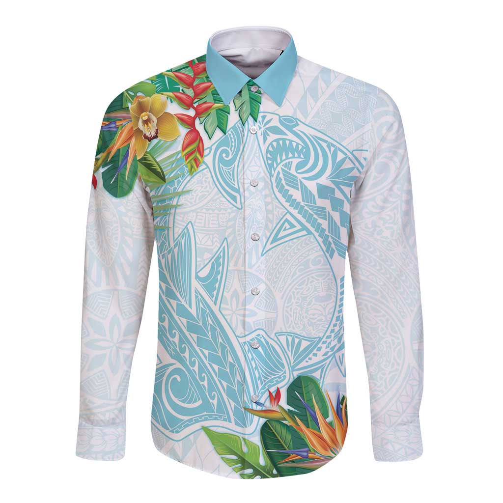 Polynesia Long Sleeve Button Shirt Sharks Duo Tropical Turquoise
