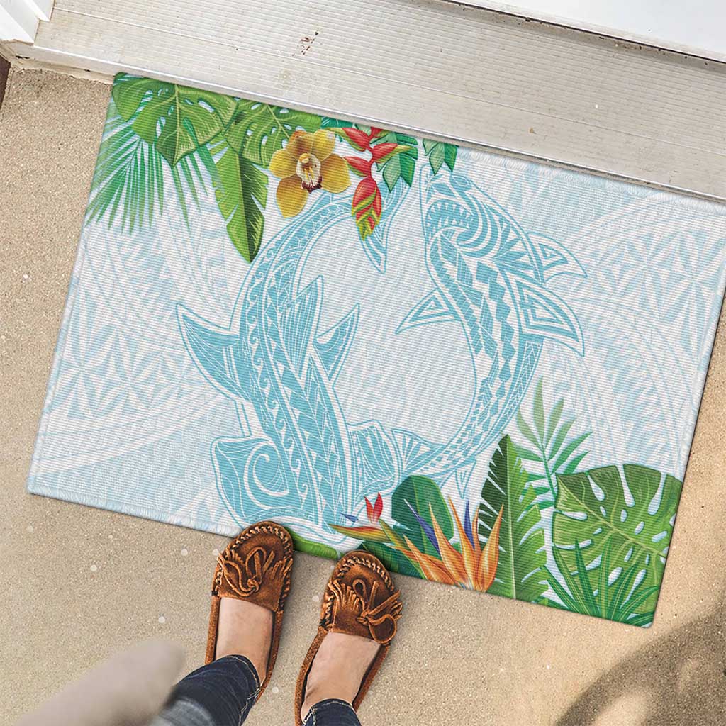 Polynesia Rubber Doormat Sharks Duo Tropical Turquoise