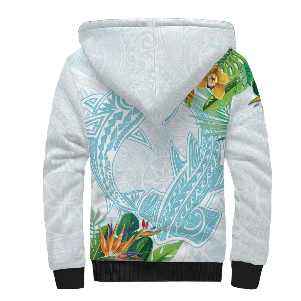 Polynesia Sherpa Hoodie Sharks Duo Tropical Turquoise