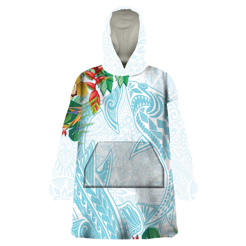 Polynesia Wearable Blanket Hoodie Sharks Duo Tropical Turquoise