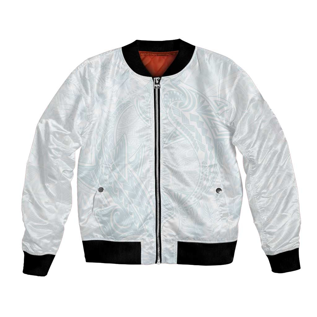 Polynesia Bomber Jacket Sharks Duo Tropical Off White LT7 Unisex White - Polynesian Pride