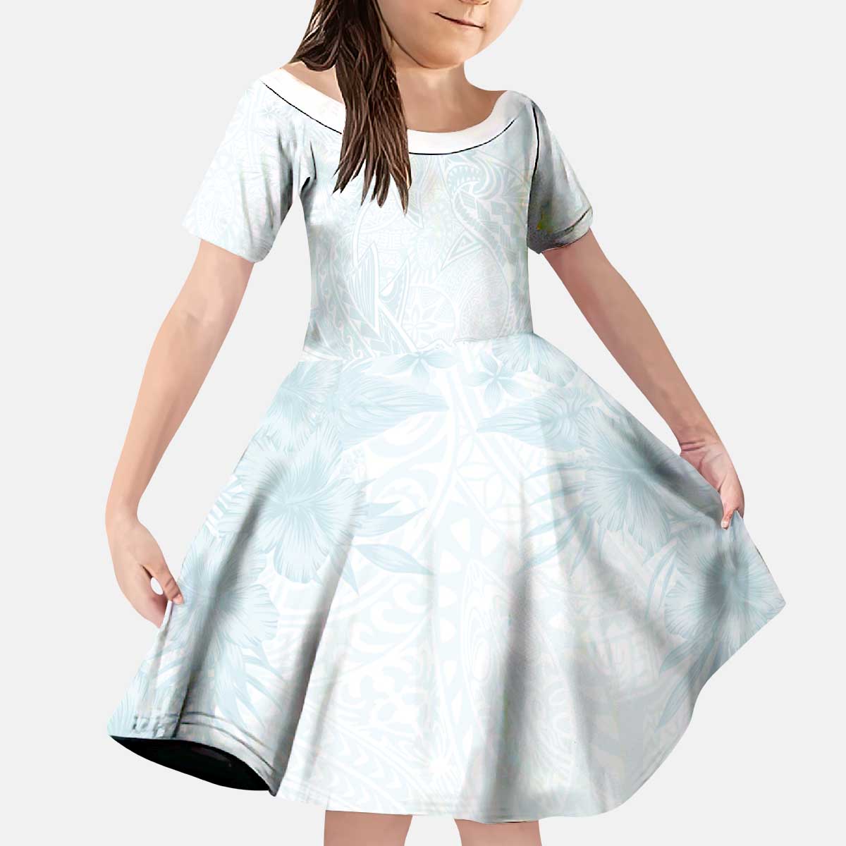 Polynesia Kid Short Sleeve Dress Sharks Duo Tropical Off White