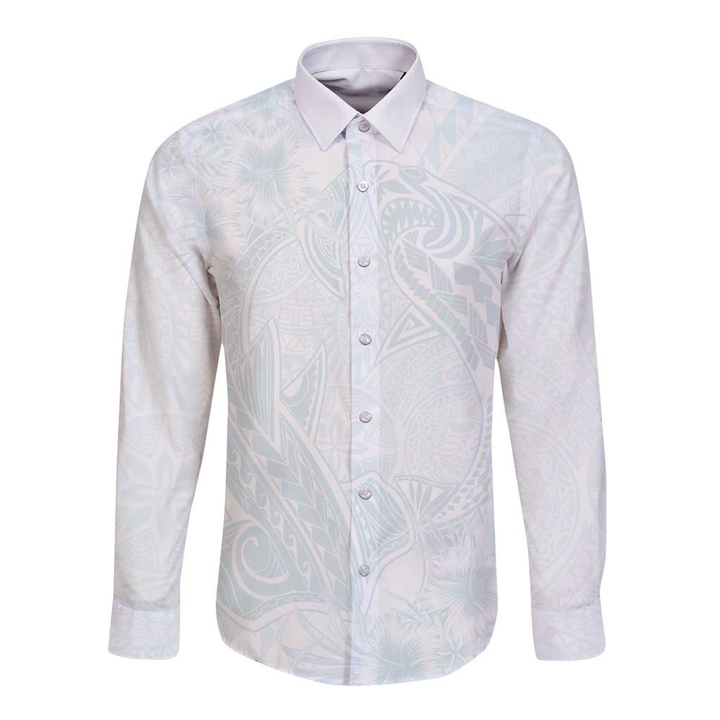 Polynesia Long Sleeve Button Shirt Sharks Duo Tropical Off White