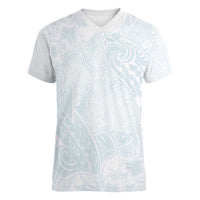 Polynesia Women V-Neck T-Shirt Sharks Duo Tropical Off White