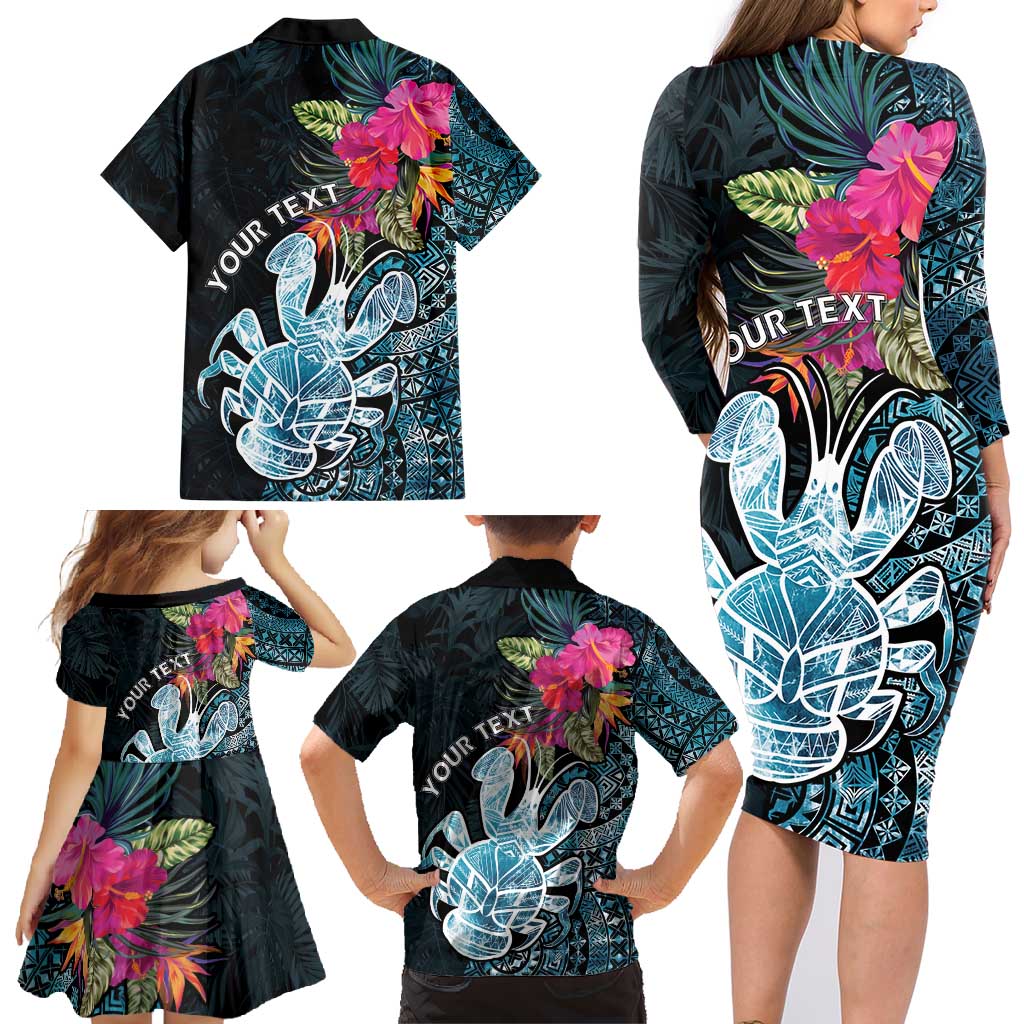 Niue Personalised Family Matching Long Sleeve Bodycon Dress and Hawaiian Shirt Hiapo Mix Coconut Crab
