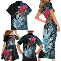 Niue Personalised Family Matching Short Sleeve Bodycon Dress and Hawaiian Shirt Hiapo Mix Coconut Crab