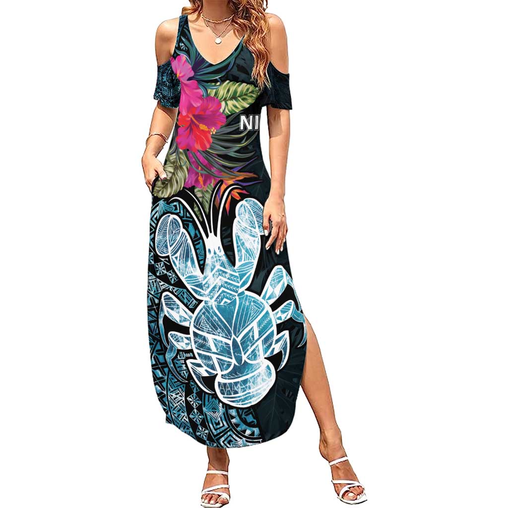 Niue Personalised Family Matching Summer Maxi Dress and Hawaiian Shirt Hiapo Mix Coconut Crab