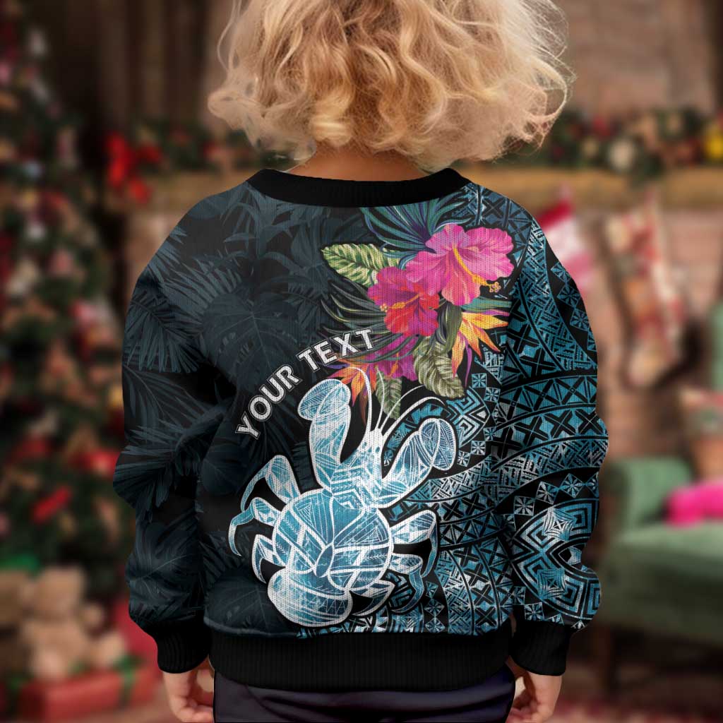 Niue Personalised Kid Ugly Christmas Sweater Hiapo Mix Coconut Crab