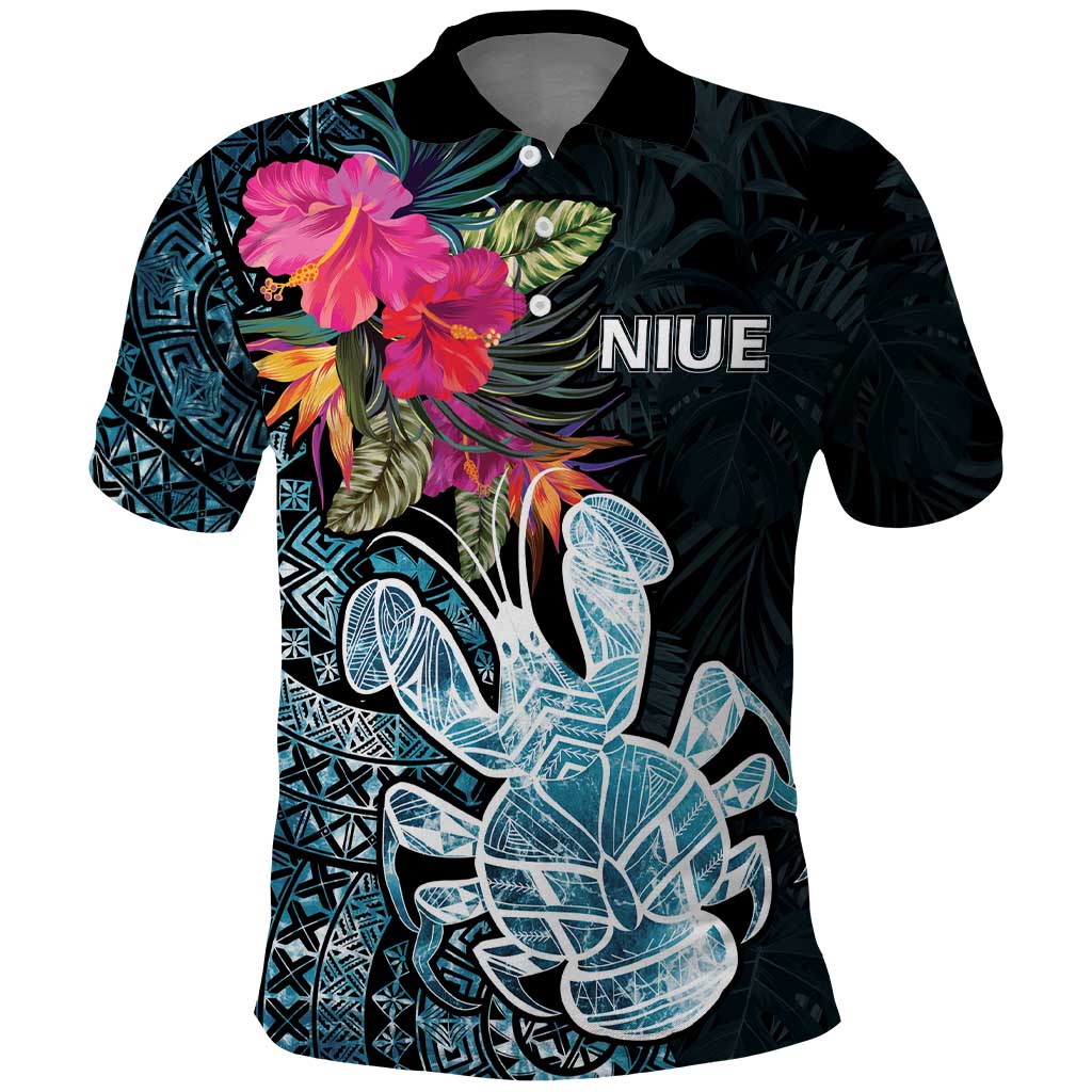 Niue Personalised Polo Shirt Hiapo Mix Coconut Crab LT7 Art - Polynesian Pride