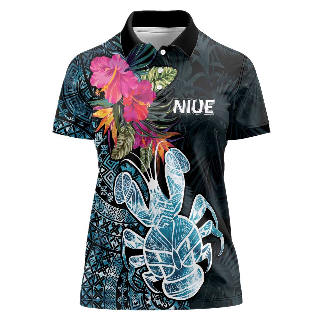 Niue Personalised Women Polo Shirt Hiapo Mix Coconut Crab