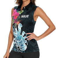 Niue Personalised Women Sleeveless Polo Shirt Hiapo Mix Coconut Crab