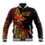 Niue Fakaalofa Atu Personalised Baseball Jacket Whale Hiapo Fiery Motif