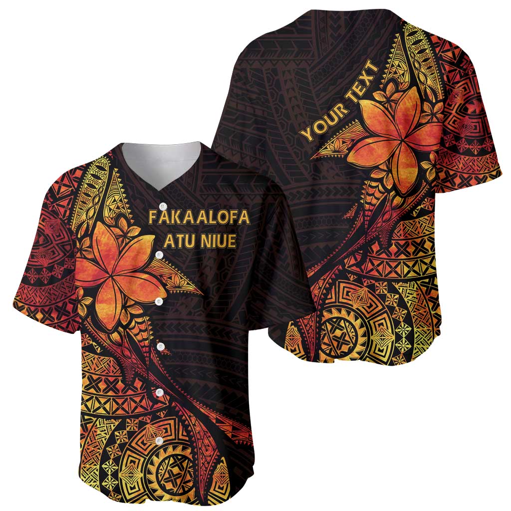 Niue Fakaalofa Atu Personalised Baseball Jersey Whale Hiapo Fiery Motif