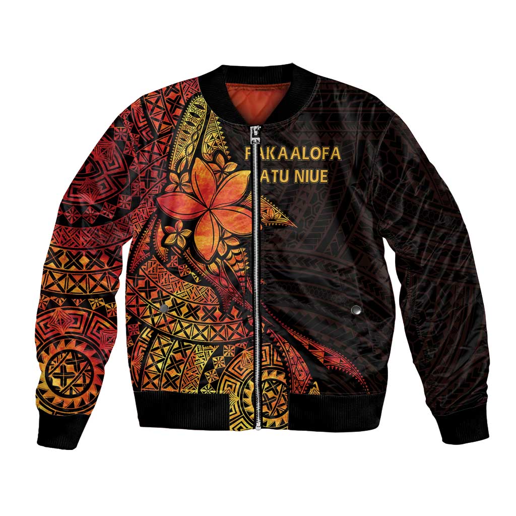 Niue Fakaalofa Atu Personalised Bomber Jacket Whale Hiapo Fiery Motif