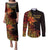 Niue Fakaalofa Atu Personalised Couples Matching Puletasi and Long Sleeve Button Shirt Whale Hiapo Fiery Motif