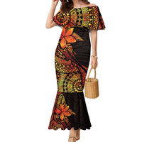 Niue Fakaalofa Atu Personalised Family Matching Mermaid Dress and Hawaiian Shirt Whale Hiapo Fiery Motif